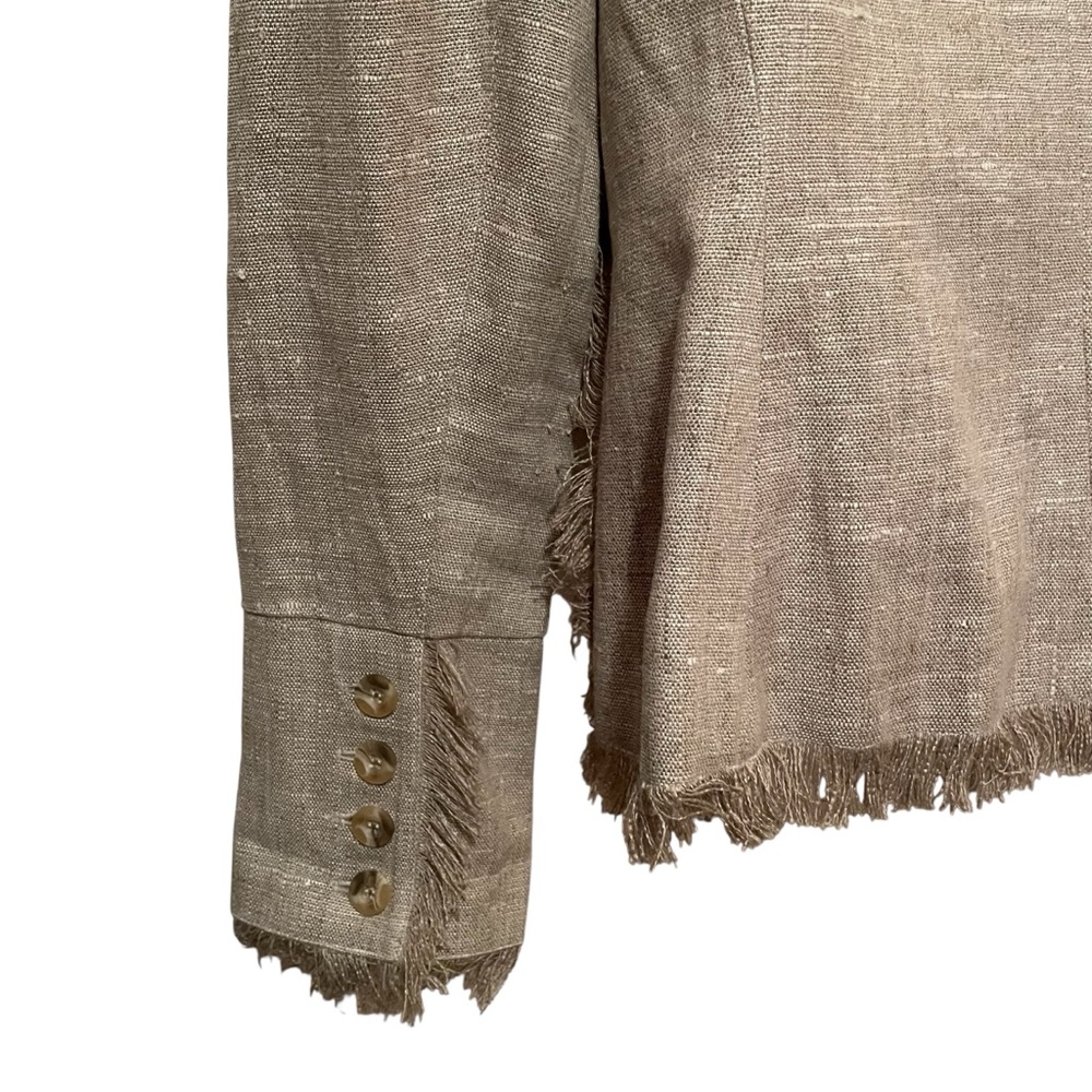 Boston Proper Women's Linen Blazer Raw Edge Size 10 Tan Office Classy - Picture 9 of 11